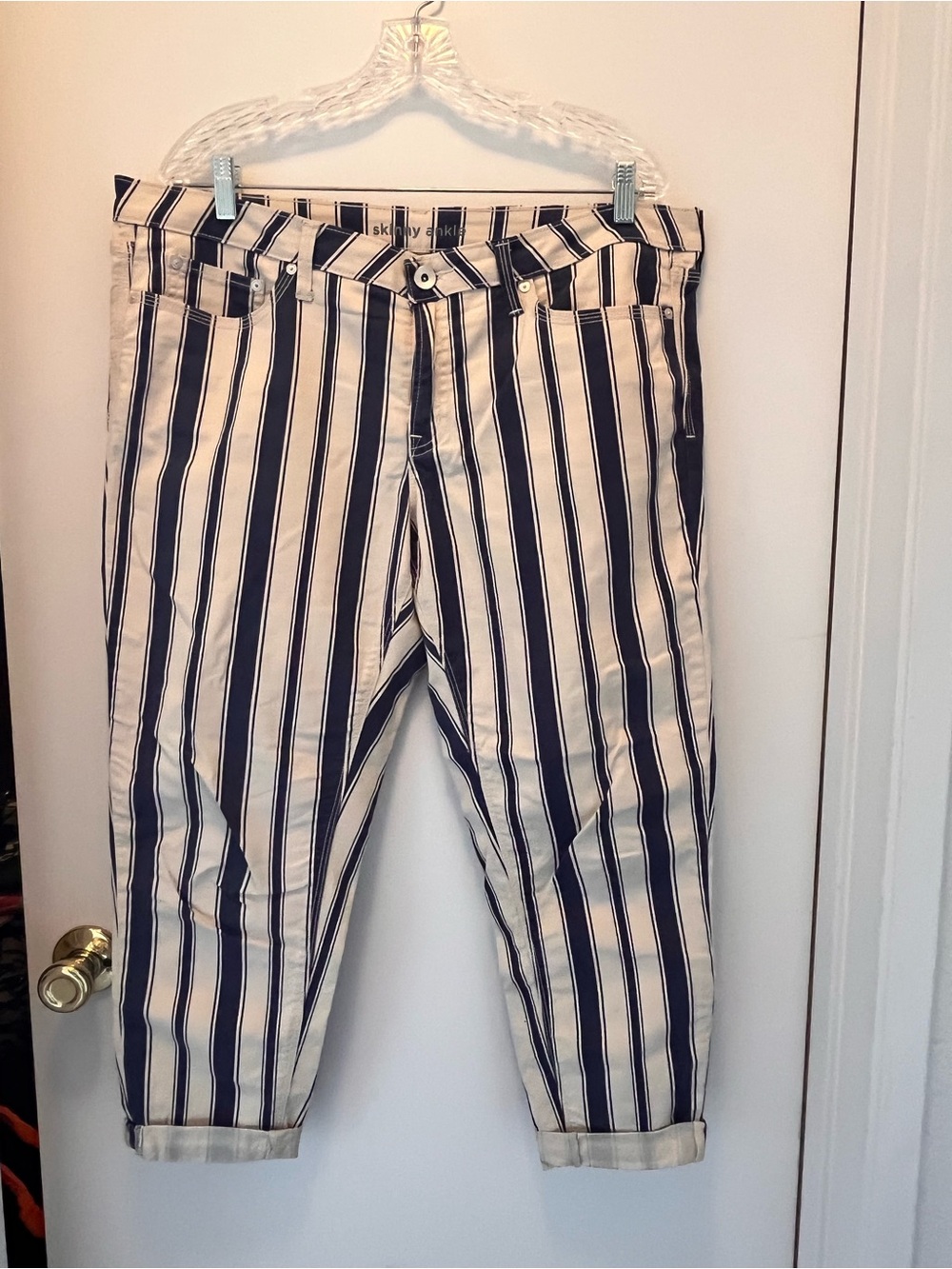 jcpenney Navy and White Vertical Stripe Crop Pants